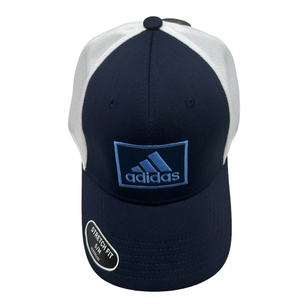 Men's Adidas Golf 2 Stretch-Fit Performance Hat Cap Navy Blue‎ White Size S/M